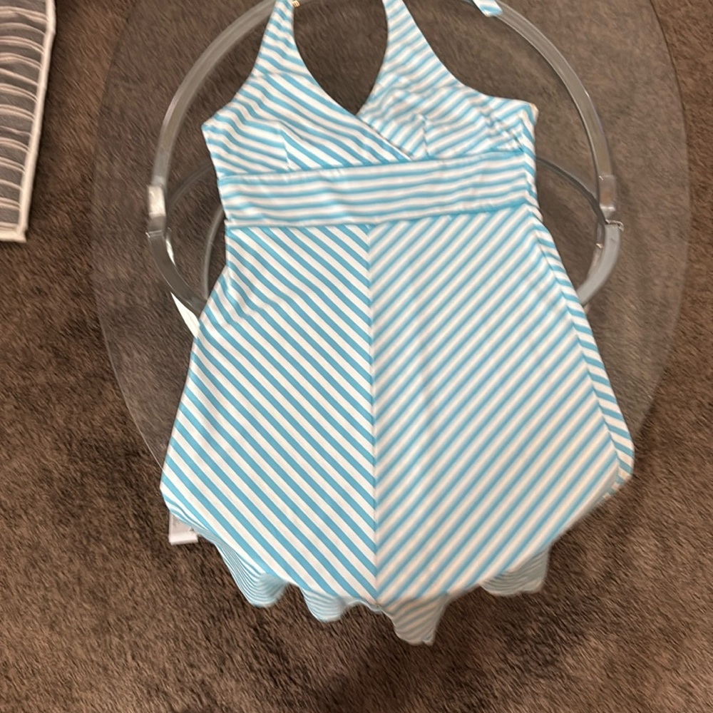 Blue and White Striped Halter Dress